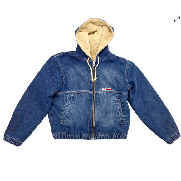 STÜSSY Work Hooded Jacket Denim Sherpa -  (Pre-Owned) $299.00, Large - Picture 1 of 2